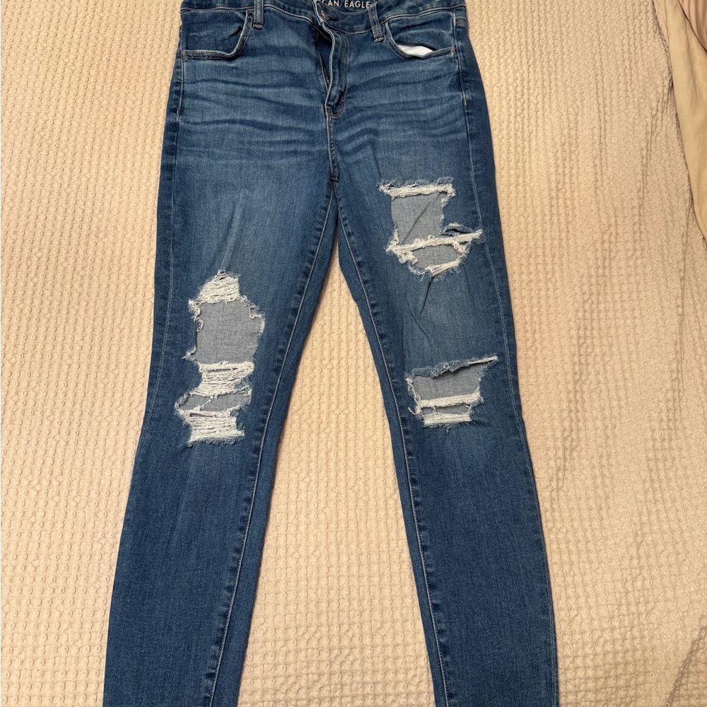 American Eagle Outfitters Blue Skinny Distressed Jeans